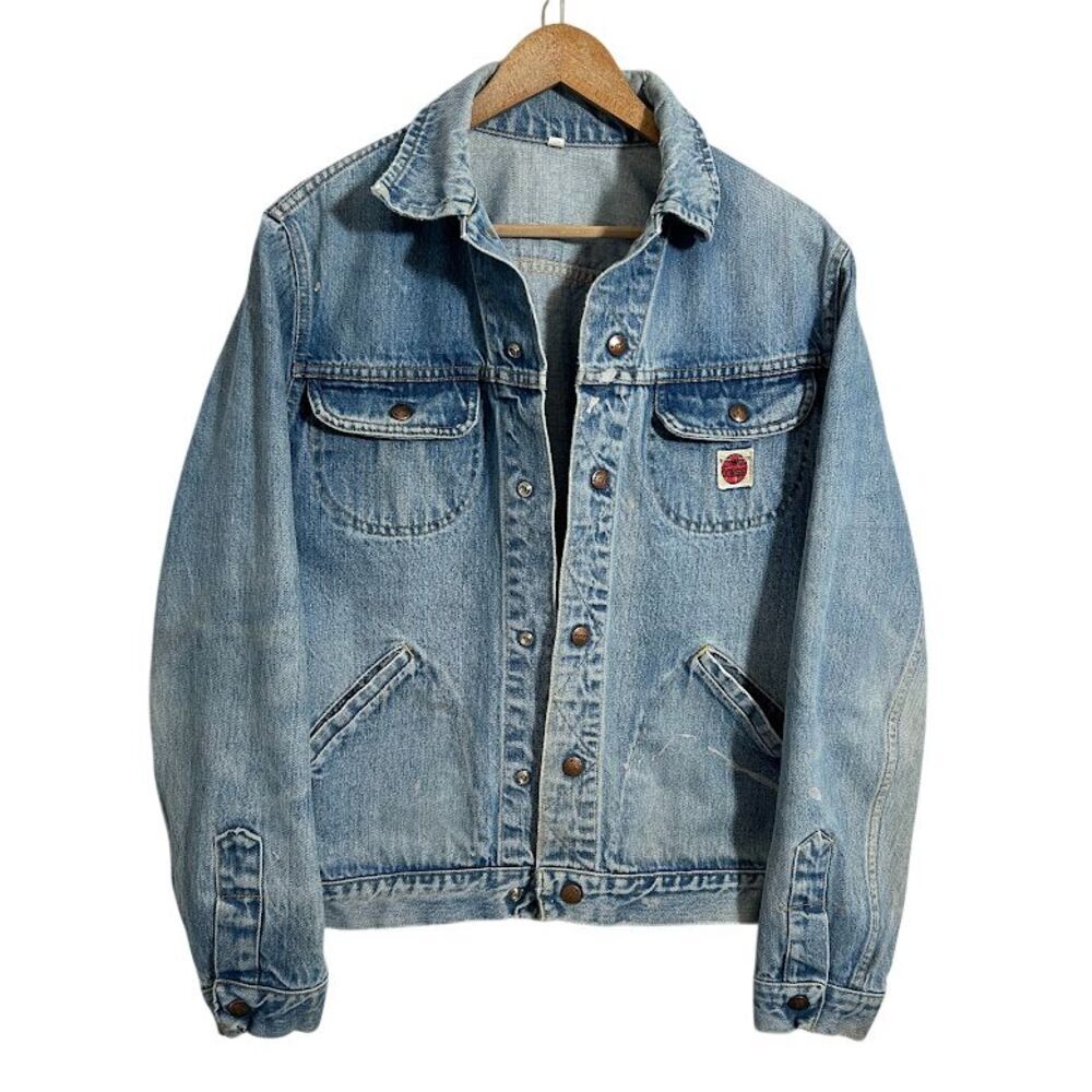 VTG 70s GWG Kings Denim Trucker Jean Jacket M Blue Union Made Distressed Worn